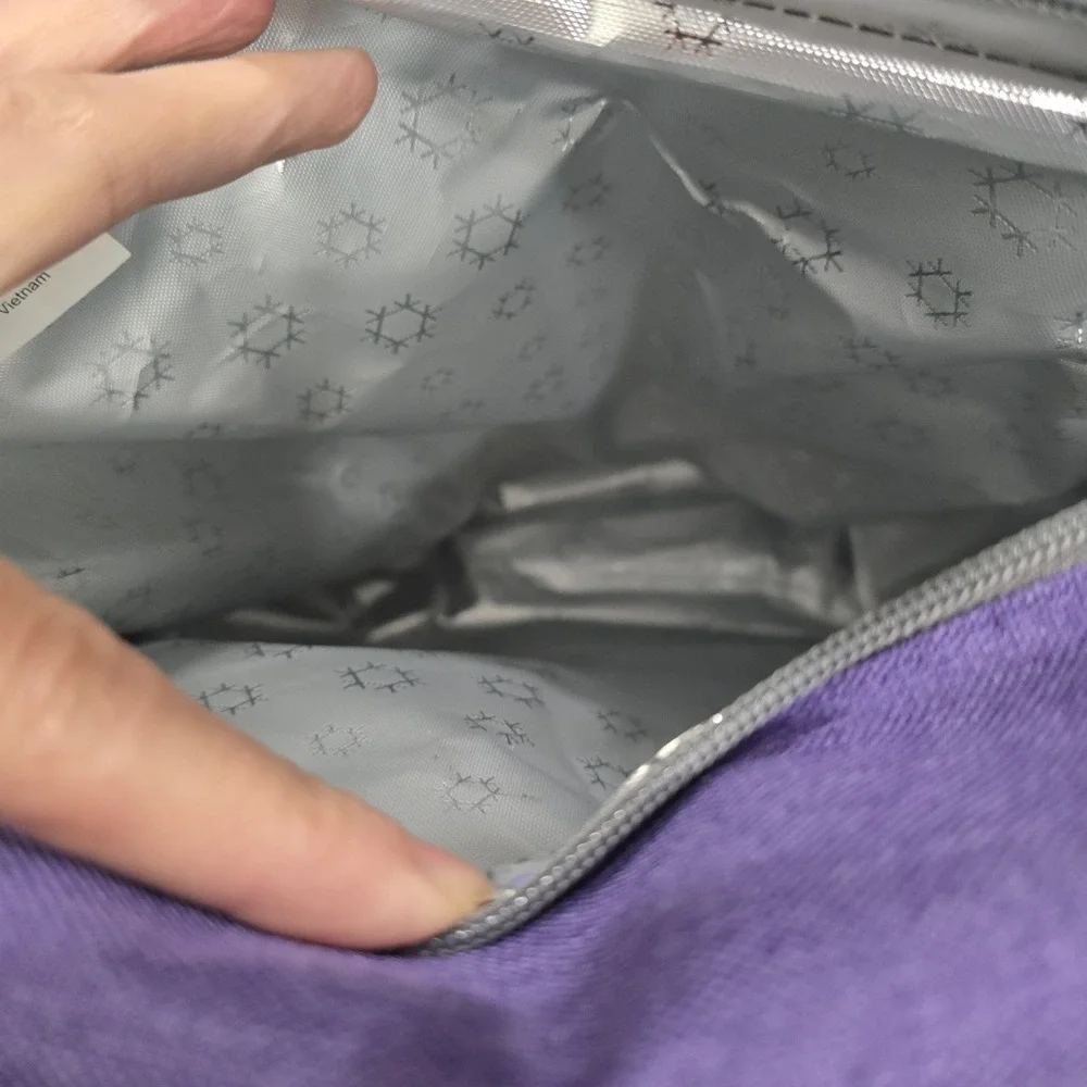LocknLock Insulated Lunch Tote Bag - Purple/Grey Canvas - Large Crossbody & Hand